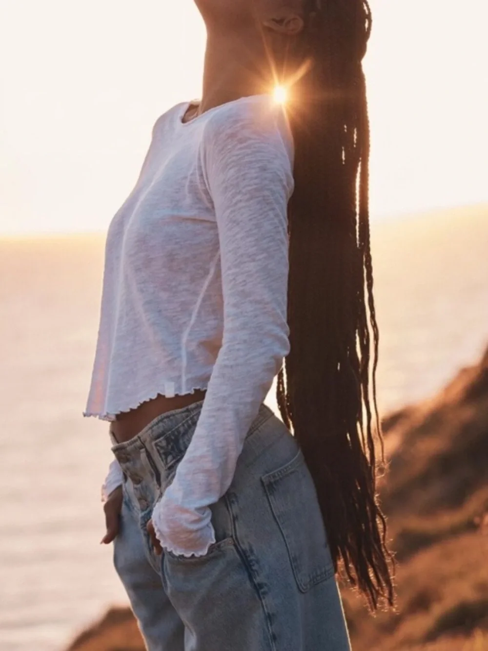 We the Free x Free People Be My Baby Long Sleeve Top in White New